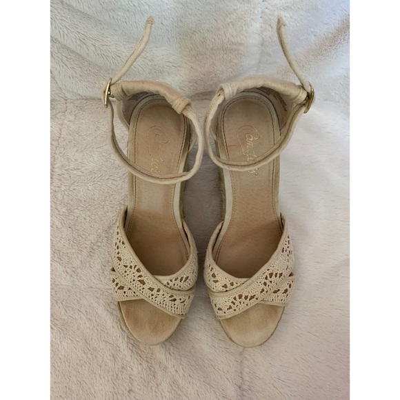 Cream & Tan Wedge Heels - Picture 2 of 11